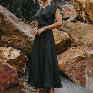 Black Satin Midi Dress